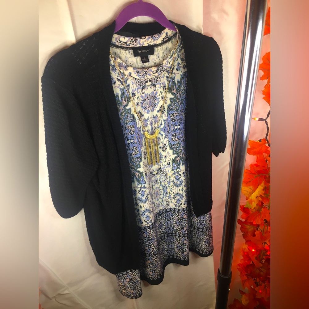 AB Studio | Women’s Short Sleeve Sweater/Blouse 2-Piece Set